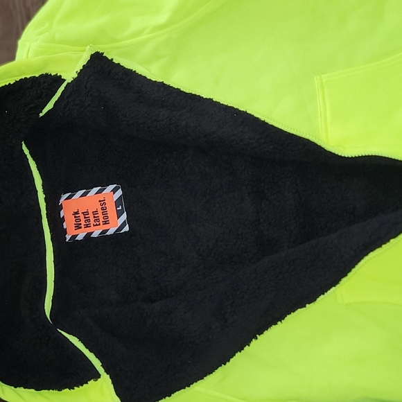HiVis furry lined sweatshirt jacket hoodie zip up new neon high visibility work - Picture 5 of 6